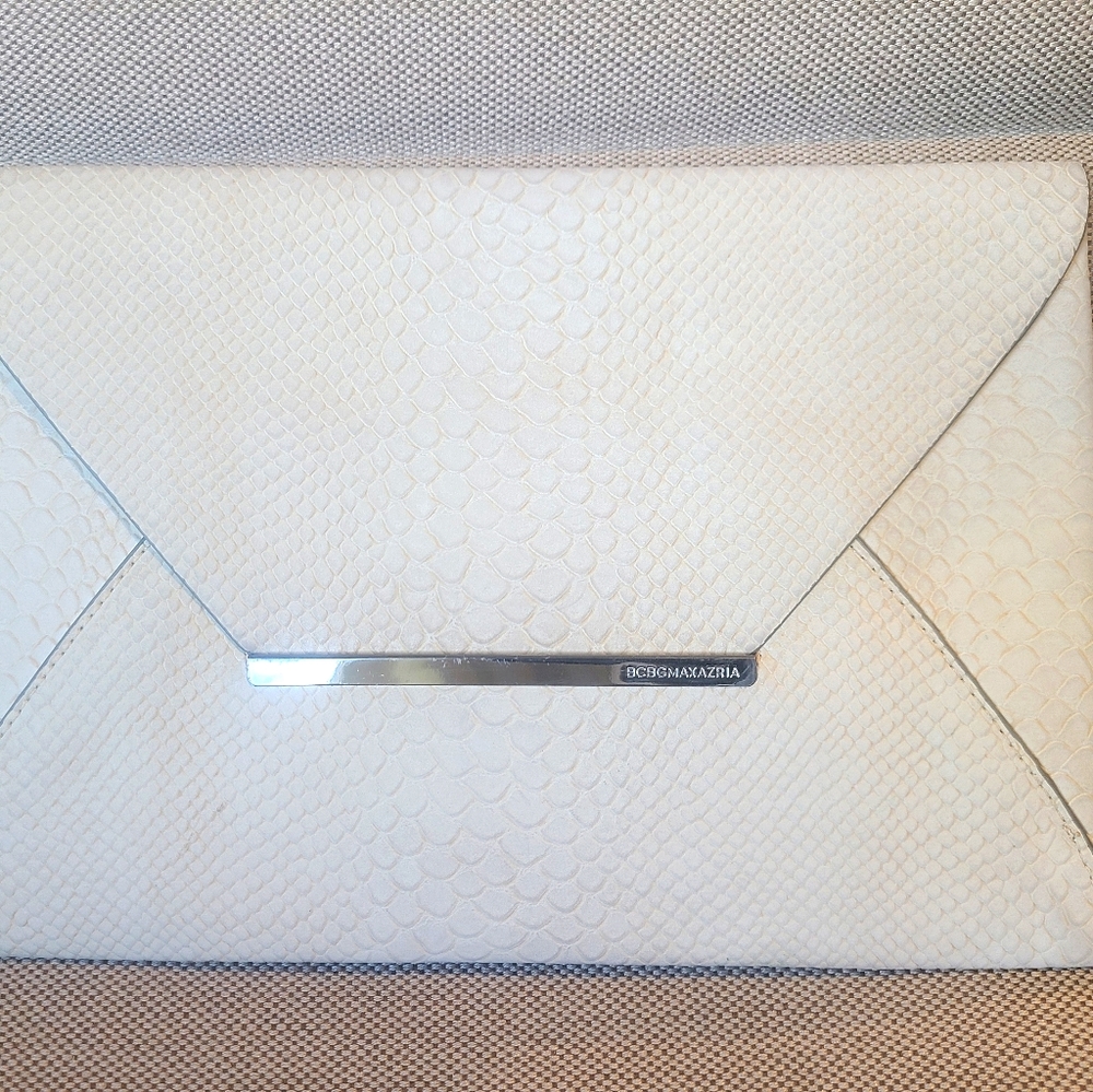 BCBG MaxAzria white "snake-skin" clutch